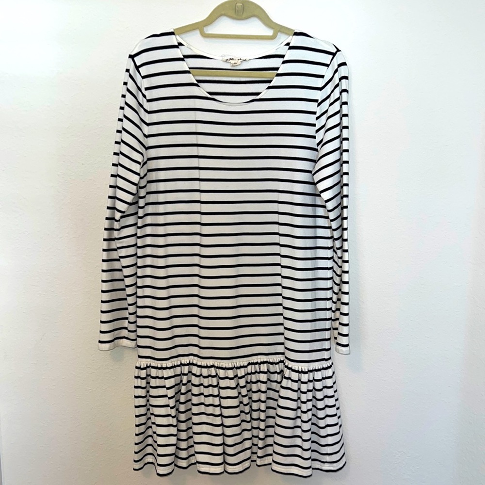 Black and white striped drop waist dress XL